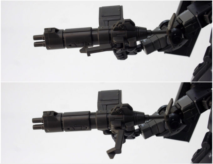 HGアクト・ザク（キシリア部隊機）の武器4連装マシンガンのガンプラレビュー画像です