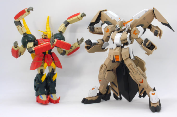 グシオンリベイクフルシティとアシュラガンダムの比較画像です