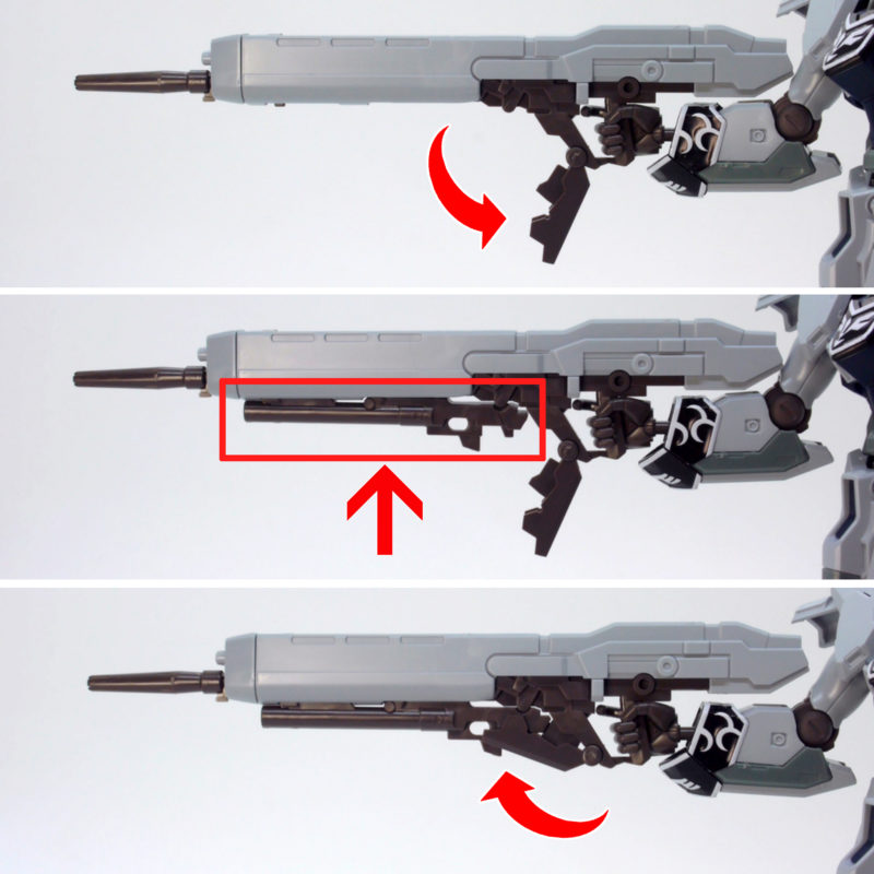 HGUCシナンジュ・スタイン (ナラティブVer.)のハイ・ビーム・ライフルにグレネード・ランチャーを装着したガンプラレビュー画像です
