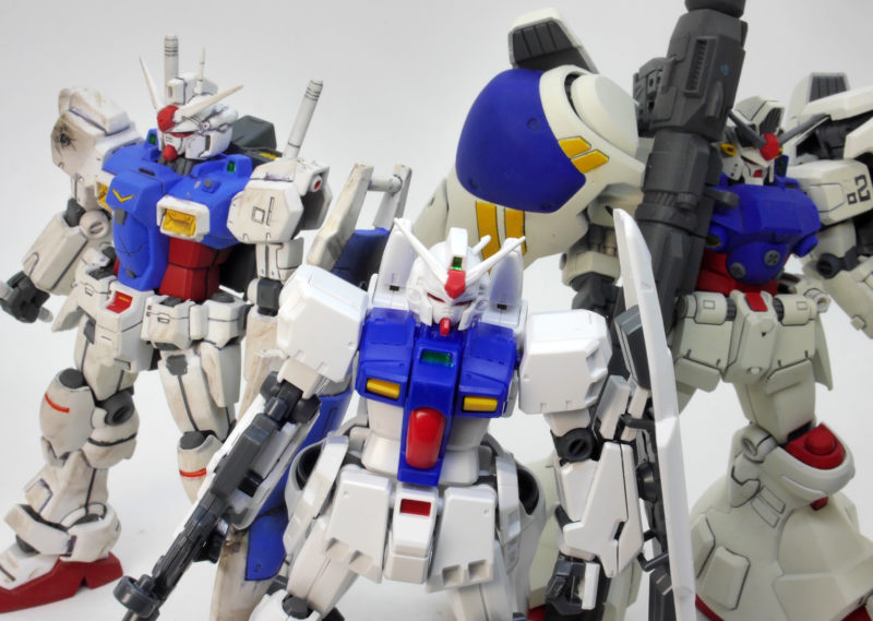 GP01とGP02とGP03Sの比較ガンプラレビュー画像です