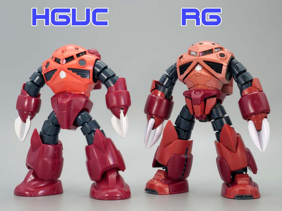 HGUCとRGシャア専用ズゴックの比較ガンプラレビュー画像です