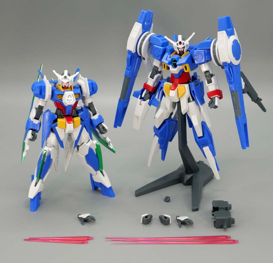 HGガンダムAGE-1レイザー＆HGガンダムAGE-2アルティメスセットのガンプラレビュー画像です