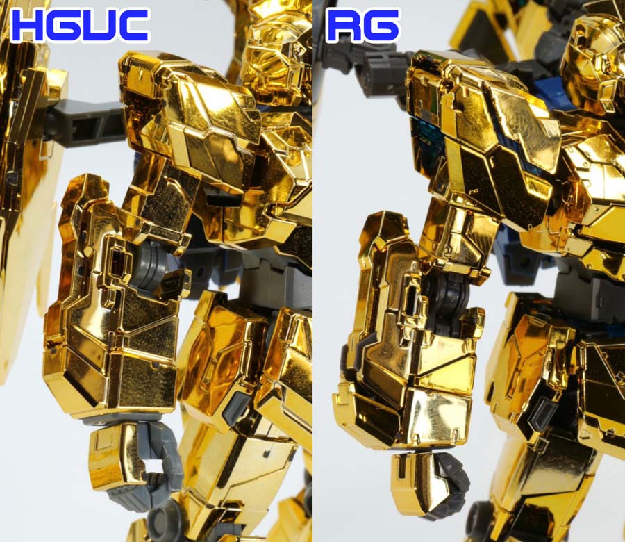 HGとRGのユニコーンガンダム３号機フェネクスのユニコーンモードの違い・比較ガンプラ画像です