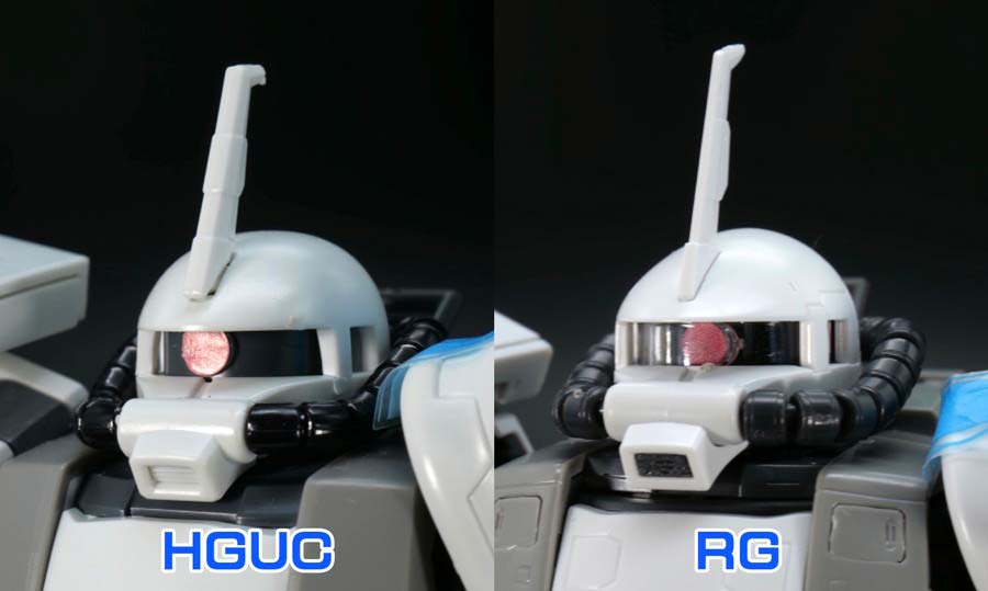 HGUCとRGのシン・マツナガ専用ザクIIの比較ガンプラ画像です