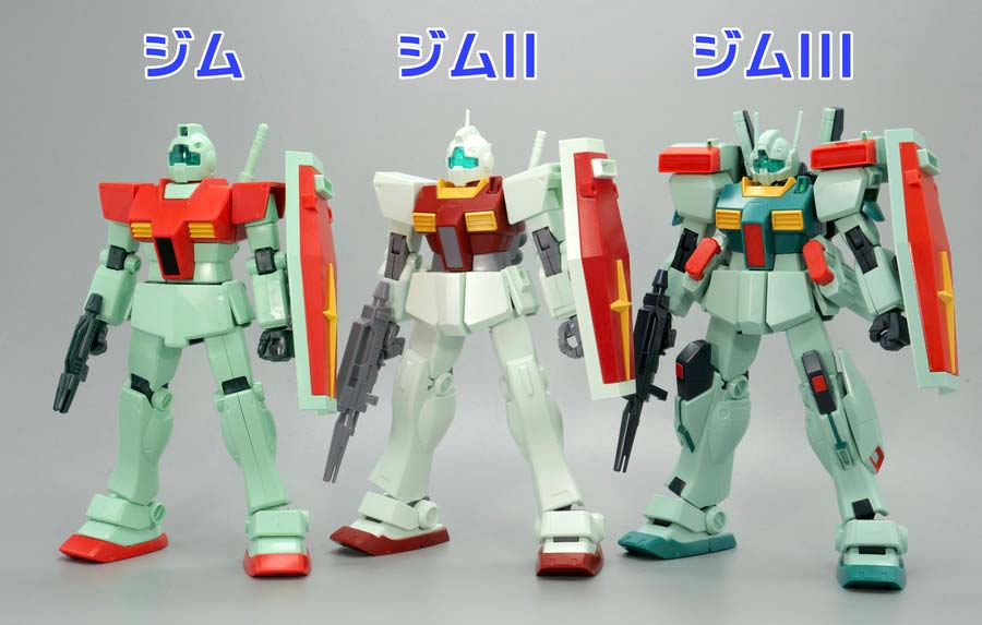 HGガンダムベース限定 ジム／ジムII／ジムIIIセットのガンプラレビュー画像です