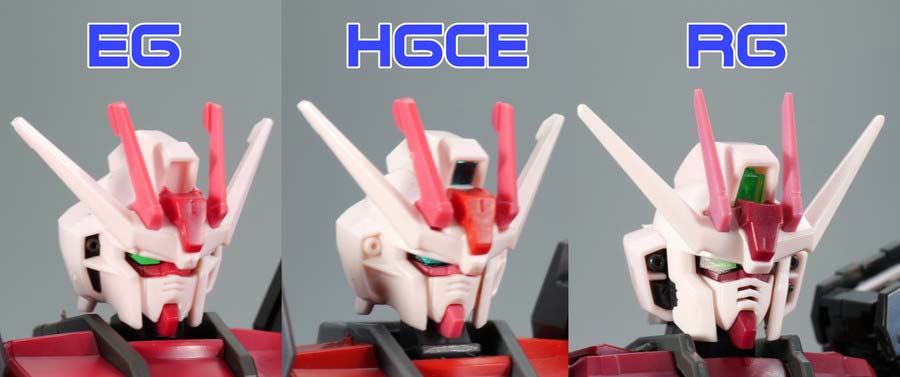 ENTRY GRADEとHGCEとRGのストライクルージュのガンプラ比較画像です