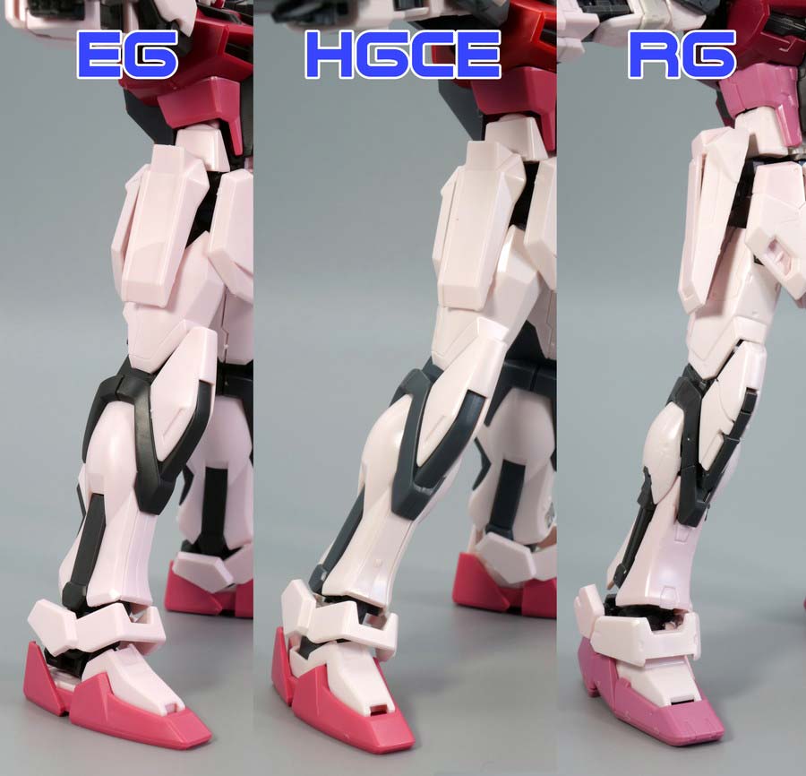 ENTRY GRADEとHGCEとRGのストライクルージュのガンプラ比較画像です