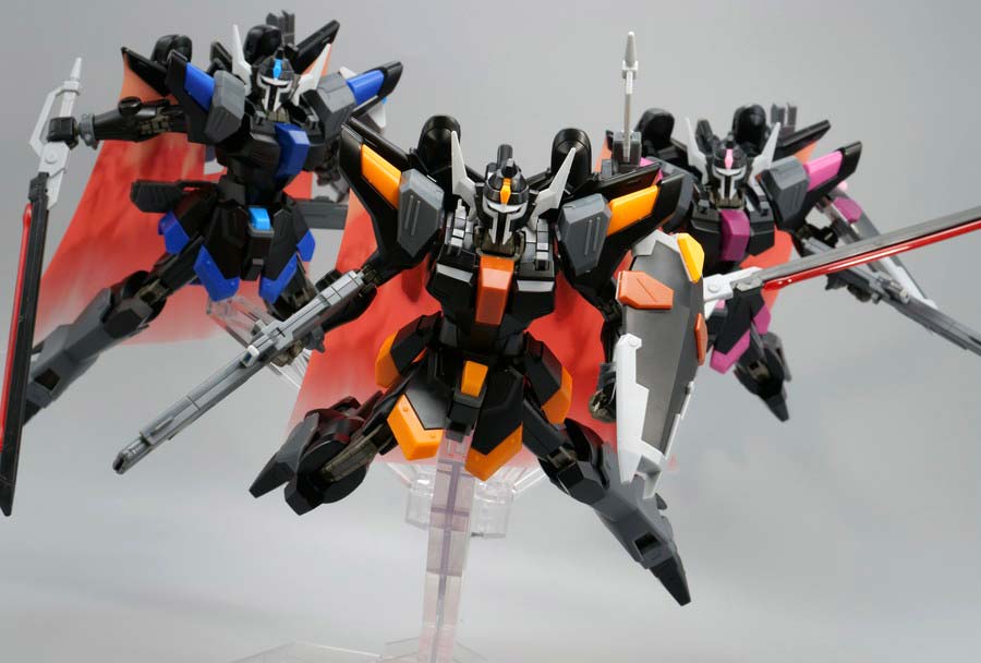 HGブラックナイトスコードルドラ リデラード機&ダニエル機&リュー機 セットのガンプラレビュー画像です
