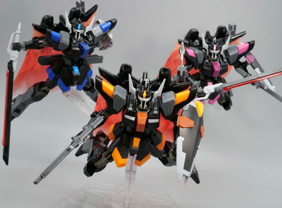 HGブラックナイトスコードルドラ リデラード機&ダニエル機&リュー機 セットのガンプラレビュー画像です