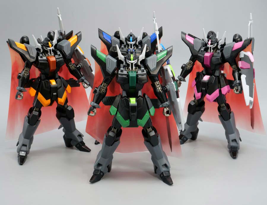 HGブラックナイトスコードルドラ リデラード機&ダニエル機&リュー機 セットのガンプラレビュー画像です