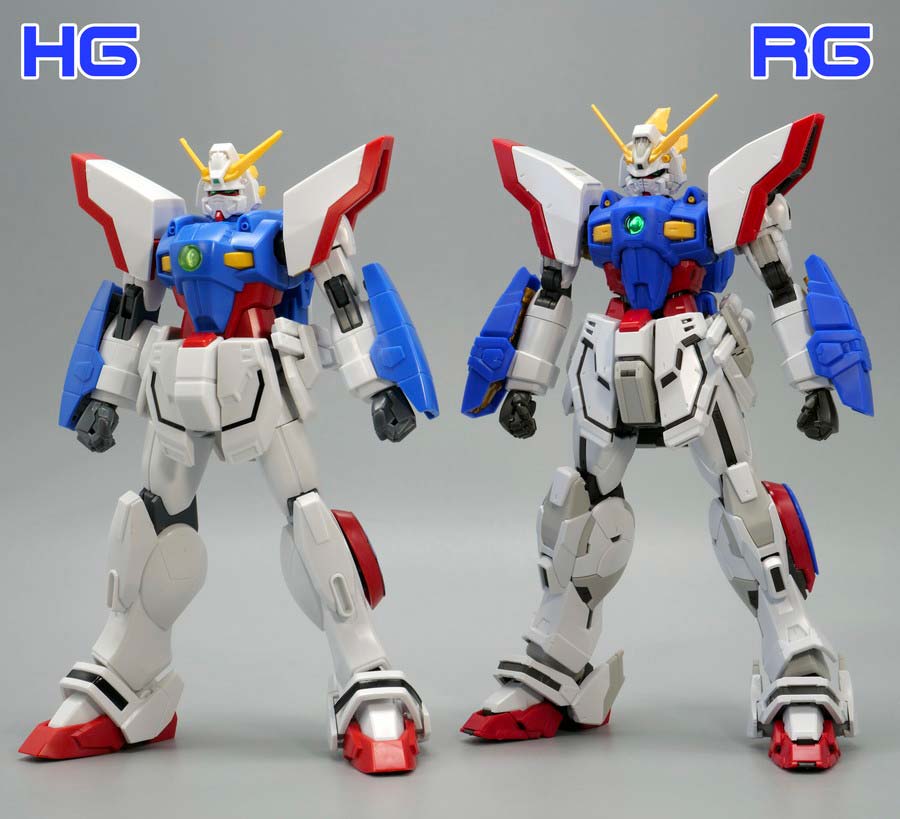 HGFCとRGシャイニングガンダム ノーマルモードのガンプラ比較画像です