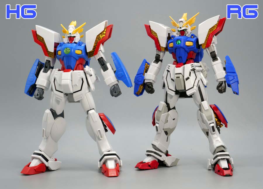 HGFCとRGシャイニングガンダム スーパーモードのガンプラ比較画像です