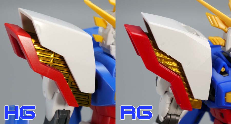 HGFCとRGシャイニングガンダム スーパーモードのガンプラ比較画像です