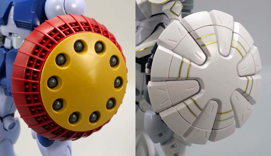 HGUCギャンとHGエグザベ専用ギャン（ハクジ装備）のガンプラ比較画像です