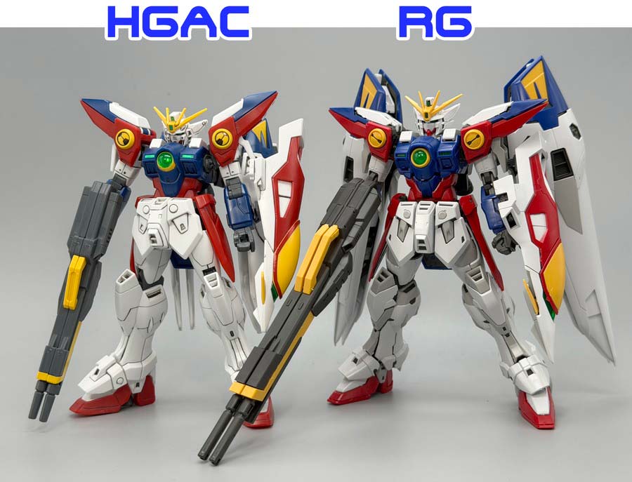 HGとRGのウイングガンダムゼロの比較ガンプラ画像です
