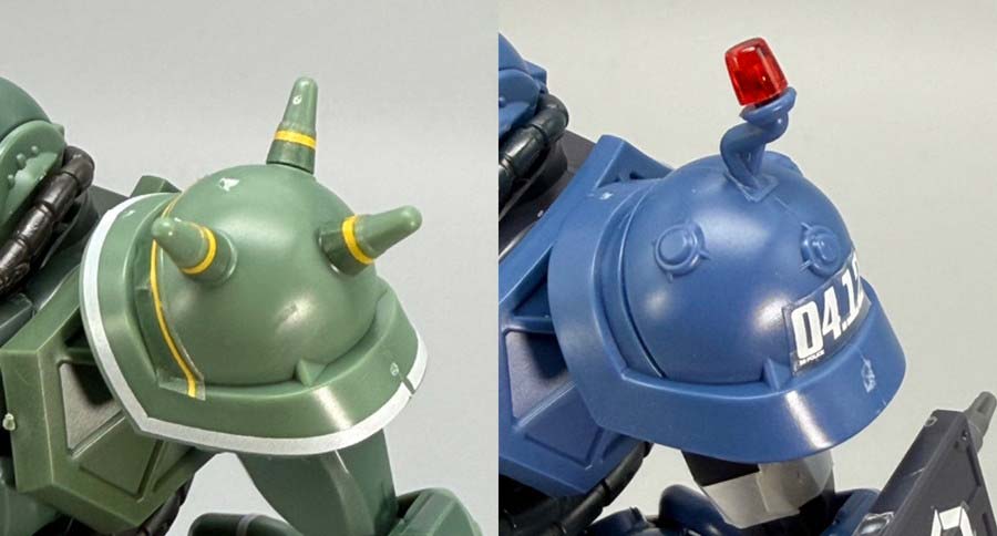 HGザク（GQ）と軍警ザクのガンプラ比較画像です